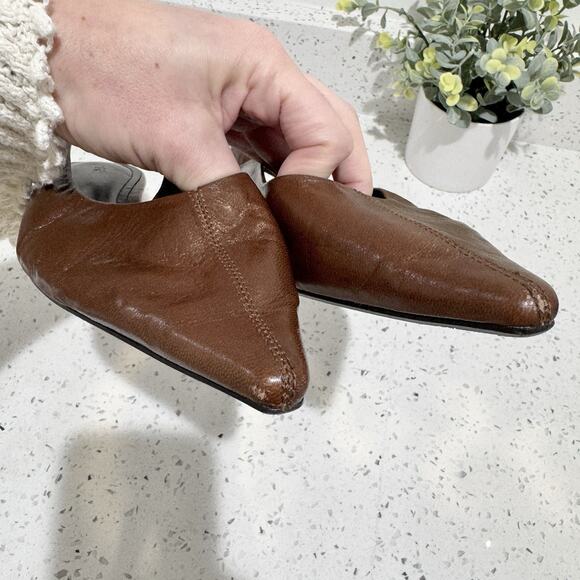 Zara Chocolate Brown Pointed Tow Faux Leather Slingback Flats 9 - Picture 4 of 5